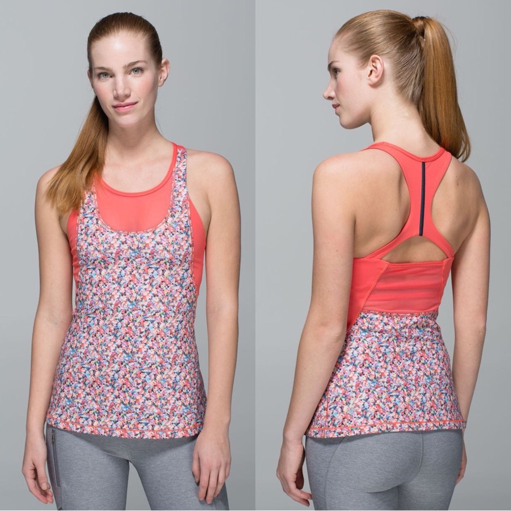Lululemon Meshâ With Me Tank Prism Petal Multi / Atomic Red W1I88S Size 10